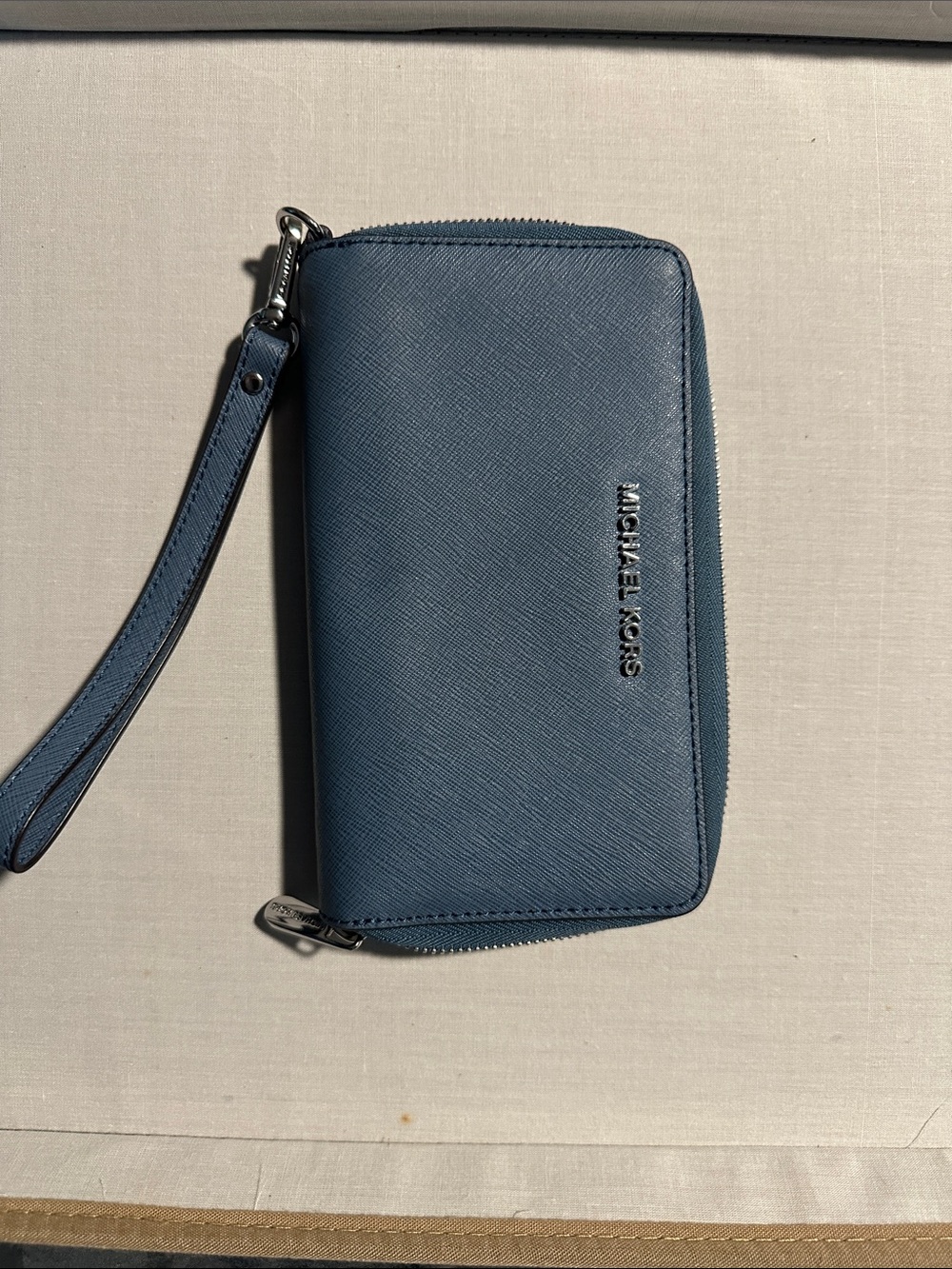 Michael Kors Navy Blue Saffiano Zip Wristlet